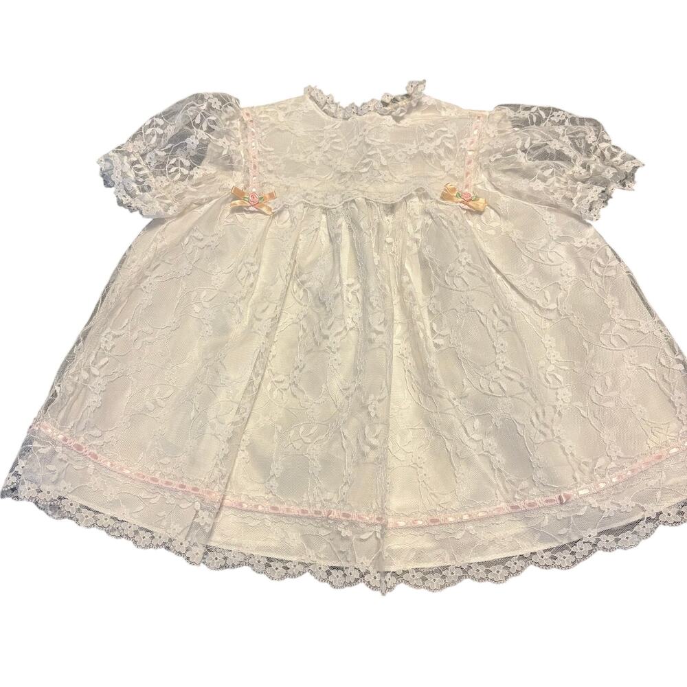 Vintage The Ribbons & Lace Collection Dress Church White Lace Overlay Size 18M